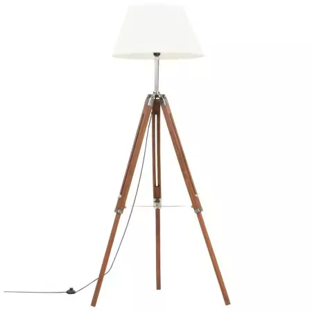 Lampada a Treppiede Marrone e Bianco in Legno di Teak 141 cm