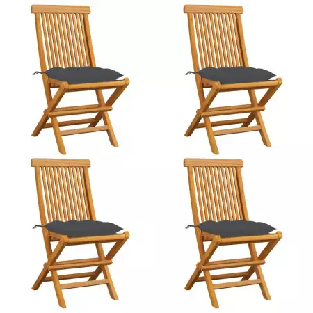 Sedie da Giardino con Cuscini Antracite 4 pz Massello di Teak