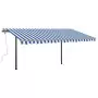 Tenda da Sole Retrattile Manuale con Pali 4,5x3,5 m Blu e Bianca