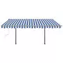 Tenda da Sole Retrattile Manuale con Pali 4,5x3,5 m Blu e Bianca