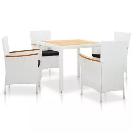 Set da Pranzo da Giardino 5 pz in Polyrattan Bianco