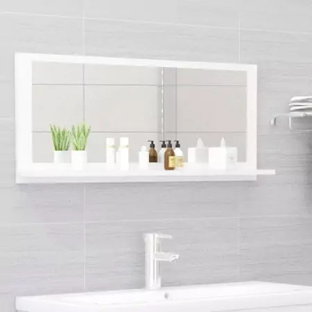 Specchio da Bagno Bianco Lucido 90x10,5x37 cm in Truciolato