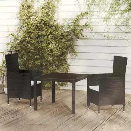 Set Mobili da Giardino 3 pz con Cuscini in Polyrattan Nero