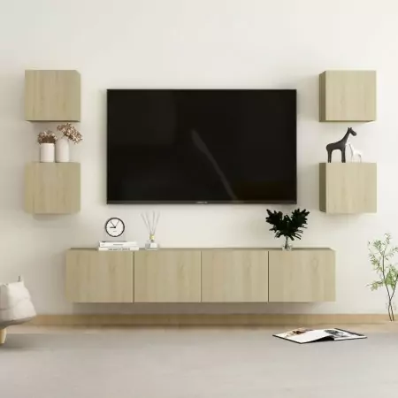 Set Porta TV 6 pz Rovere Sonoma in Truciolato