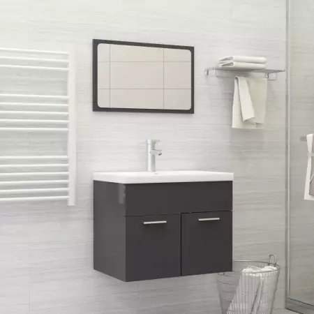 Set Mobili da Bagno 2 pz Grigio Lucido in Truciolato