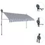 Tenda da Sole Retrattile Manuale con LED 400 cm Blu e Bianco