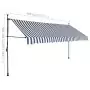 Tenda da Sole Retrattile Manuale con LED 400 cm Blu e Bianco