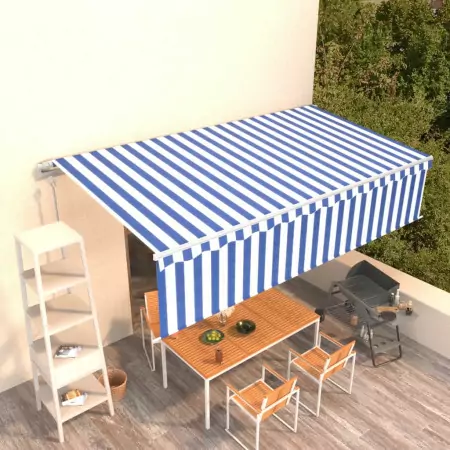 Tenda Sole Retrattile Automatica con Parasole 6x3m Blu Bianca