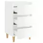 Comodino con Gambe in Legno Massello Bianco Lucido 40x35x69 cm