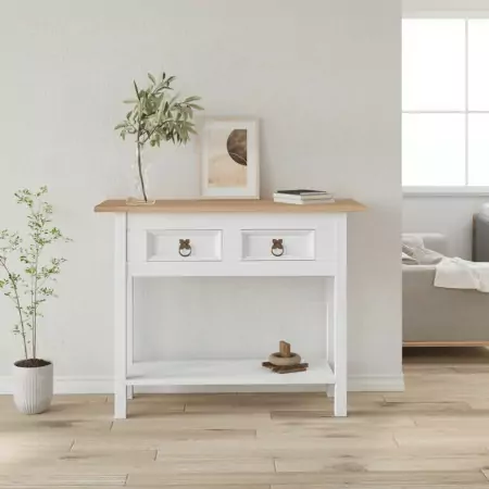 Tavolo Console in Pino Messicano Corona Bianco 90x34,5x73 cm