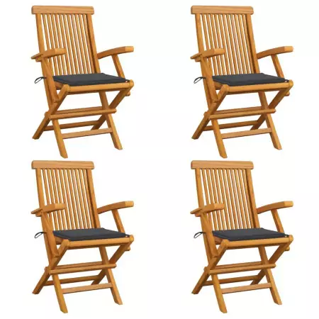 Sedie da Giardino con Cuscini Antracite 4 pz Massello di Teak