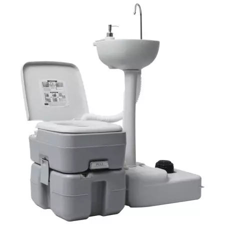 Set WC Portatile da Campeggio e Lavandino con Supporto Grigio