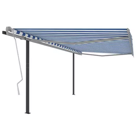 Tenda da Sole Retrattile Manuale con Pali 4x3,5 m Blu e Bianca