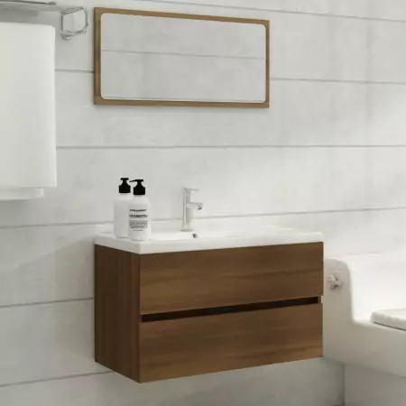 Mobile Bagno Lavabo Integrato Rovere Marrone Legno Multistrato