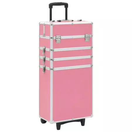 Valigia Trolley per Cosmetici Alluminio Rosa