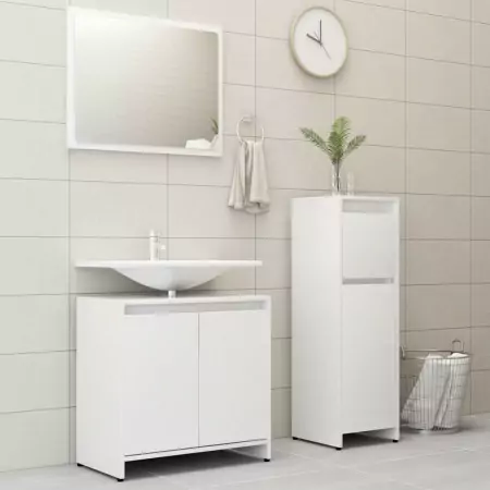 Set Mobili da Bagno 3 pz Bianco in Truciolato