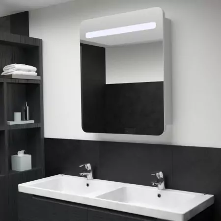 Armadietto Bagno con Specchio e LED 68x9x80 cm