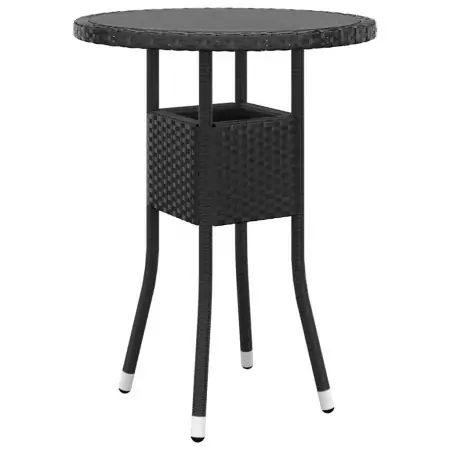 Tavolo da Giardino Ø60x75 cm Vetro Temperato e Polyrattan Nero