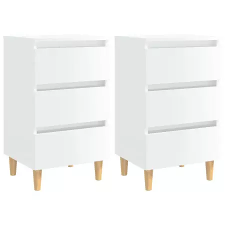 Comodini con Gambe in Legno 2 pz Bianco Lucido 40x35x69 cm