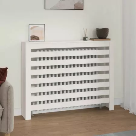 Copertura Termosifone Bianca 108,5x19x84 cm Legno Massello Pino