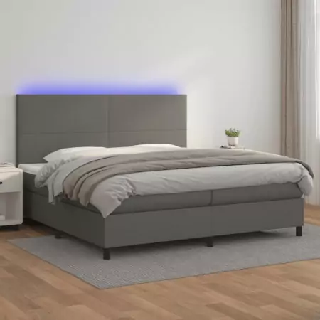 Giroletto Molle con Materasso e LED Grigio 200x200cm Similpelle