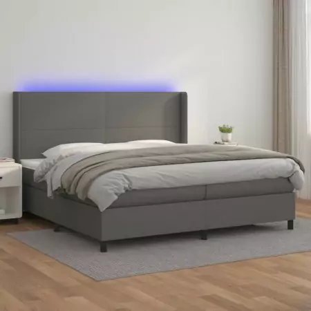 Giroletto Molle con Materasso e LED Grigio 200x200cm Similpelle