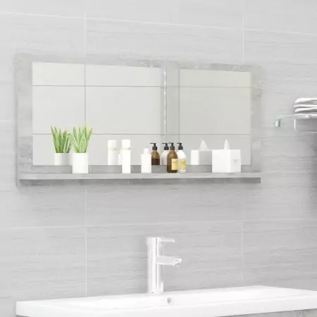 Specchio da Bagno Grigio Cemento 90x10,5x37 cm in Truciolato