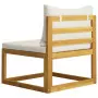 Set Divani da Giardino 3 pz con Cuscini Crema in Legno Acacia