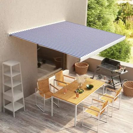 Tenda a Cassonetto Motorizzata 350x250 cm Blu e Bianco