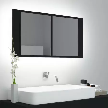 Armadietto a Specchio con Luci LED Nero 90x12x45 cm