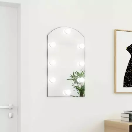 Specchio con Luci LED 70x40 cm Forma ad Arco in Vetro