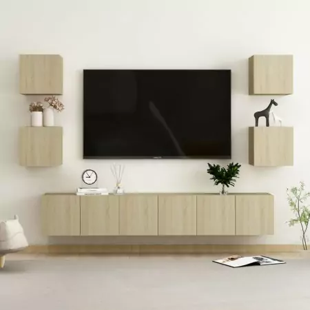 Set Porta TV 7 pz Rovere Sonoma in Truciolato