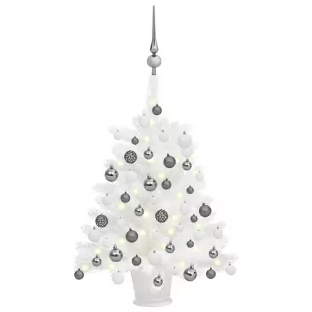 Set Albero Natale Artificiale con LED e Palline Bianco 65 cm
