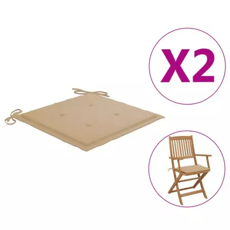 Cuscini per Sedie da Giardino 2 pz Beige 40x40x3 cm in Tessuto