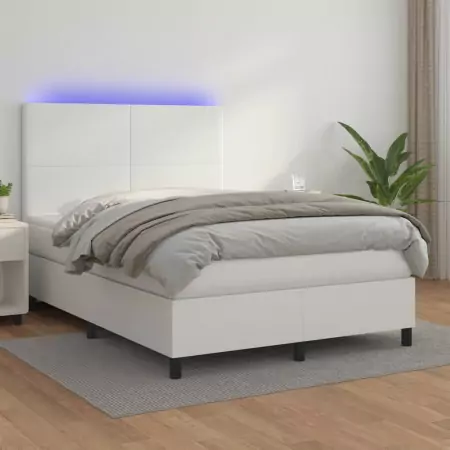 Giroletto Molle con Materasso e LED Bianco 140x200cm Similpelle