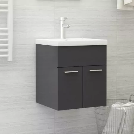 Mobile Bagno con Lavabo Integrato Grigio Lucido in Truciolato