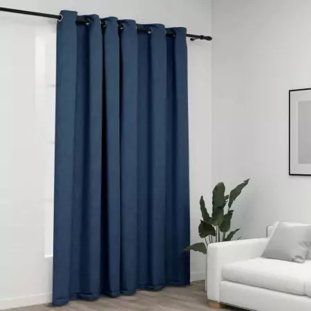 Tenda Oscurante Effetto Lino con Occhielli Blue 290x245cm