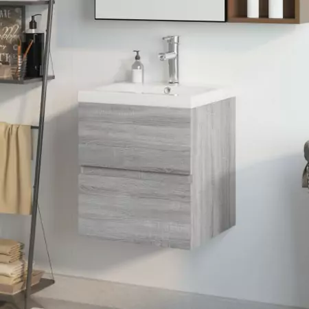 Mobile Bagno e Lavabo Integrato Grigio Sonoma Legno Multistrato