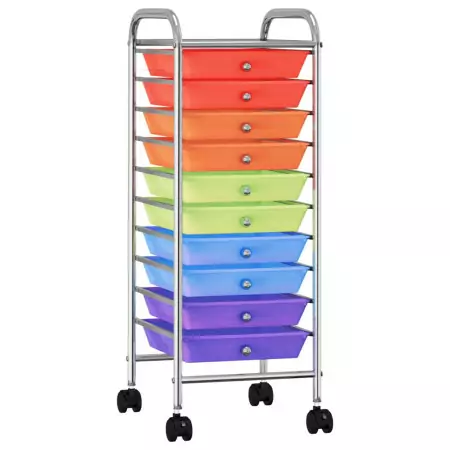 Carrello Portaoggetti con 10 Cassetti Multicolore in Plastica