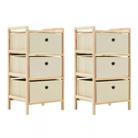 Armadietti 2 pz con 6 Cesti in Tessuto e Legno di Cedro Beige