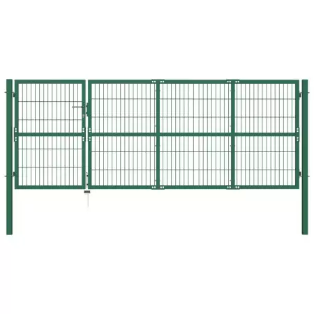 Cancello di Recinzione con Paletti 350x120 cm in Acciaio Verde