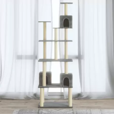 Albero per Gatti con Tiragraffi in Sisal Grigio Chiaro 188 cm