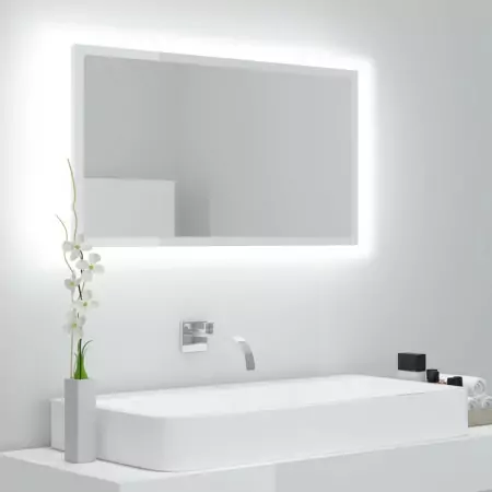 Specchio da Bagno con LED Bianco Lucido 80x8,5x37 cm Truciolato