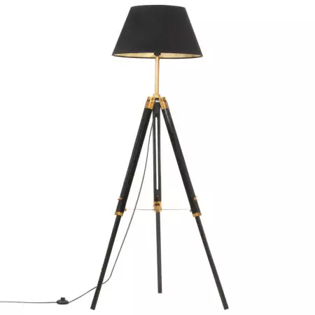 Lampada a Treppiede Nero e Oro in Massello di Teak 141 cm