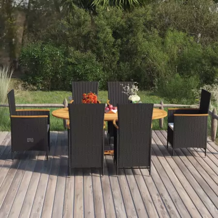 Set Mobili da Pranzo per Giardino 7 pz in Polyrattan Nero