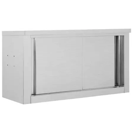 Armadio da Cucina con Ante Scorrevoli 90x40x50cm Acciaio Inox