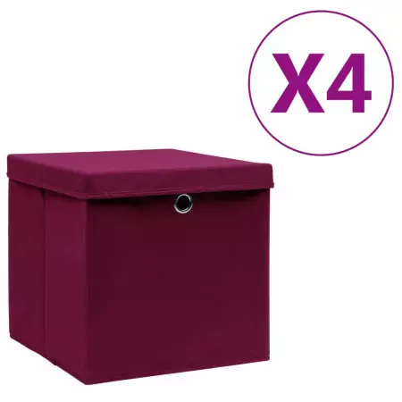 Contenitori con Coperchio 4 pz 28x28x28 cm Rosso Scuro