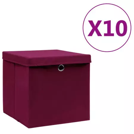 Contenitori con Coperchio 10 pz 28x28x28 cm Rosso Scuro