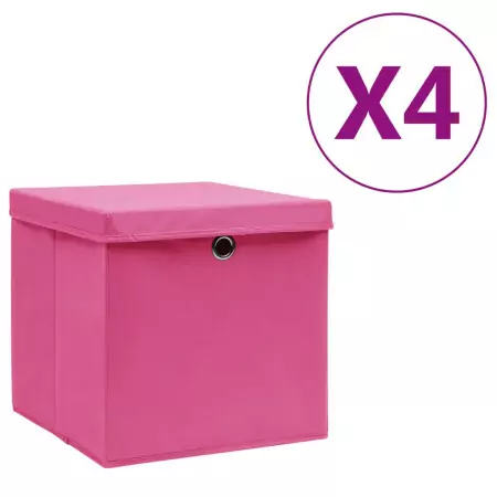 Contenitori con Coperchio 4 pz 28x28x28 cm Rosa