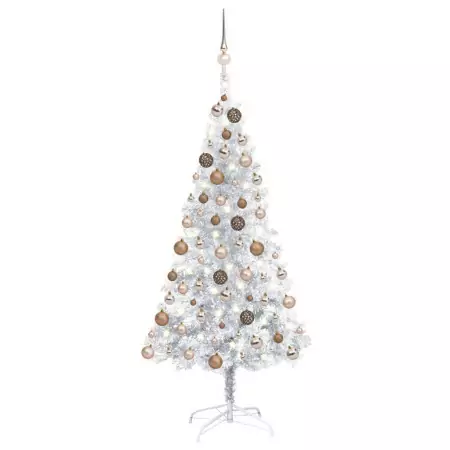 Set Albero Natale Artificiale LED e Palline Argento 150cm PET